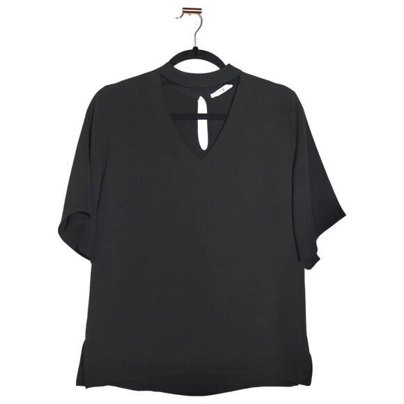 Triangle Cutout Black Blouse Flowy Sleeves Size Medium - Picture 1 of 2